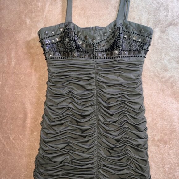 Arden B Women SM Olive Green Bread‎ Ruffle Thin Strap Bodycon Cocktail Dress (V) - Picture 1 of 6